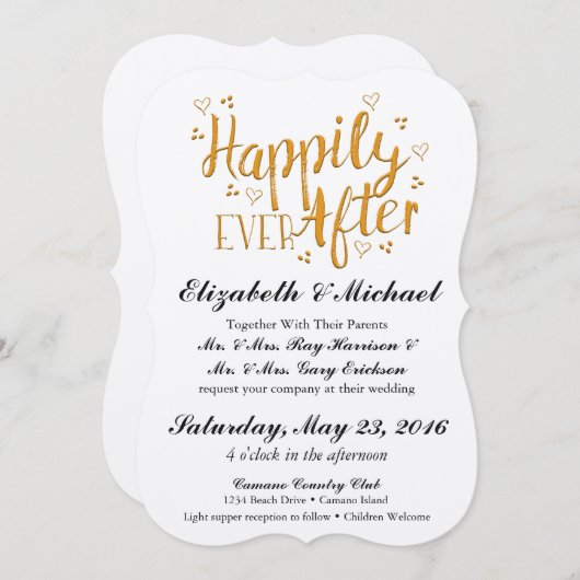 Goud nog lang en gelukkig na huwelijksuitnodiging kaart (Voorkant / Achterkant)