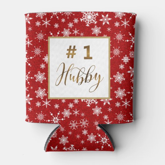 Goud Nummer 1 Hubby Winter Sneeuwvlokken Monogram Blikjeskoeler (Voorkant)