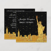 Goud NYC Silhouette #2 Ets Ster DIY BG SQ Sweet 16 Kaart (Voorkant / Achterkant)