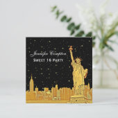 Goud NYC Silhouette #2 Ets Ster DIY BG SQ Sweet 16 Kaart (Staand voorkant)