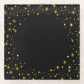 Goud of geel op zwarte sparken en sterren glazen onderzetter (Voorkant)