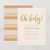Goud Oh Baby Perzik Geslacht Neutrale Baby Shower Uitnodiging Briefkaart (Voorkant / Achterkant)