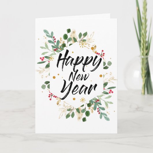 Goud-oliefabriek | Nieuwjaar Rode Berry Feestdagen Kaart (Voorkant)