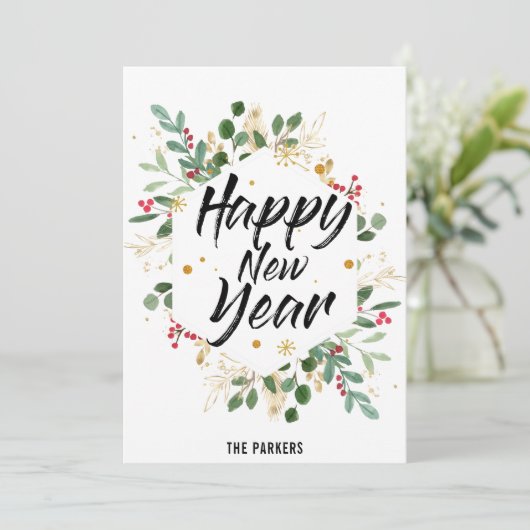 Goud-oliefabriek | Nieuwjaar Rode Berry Feestdagenkaart (Staand voorkant)