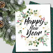 Goud-oliefabriek | Nieuwjaar Rode Berry Feestdagenkaart