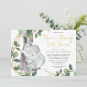 Goud-olifant, zoet, groen, met Baby shower Kaart (Staand voorkant)