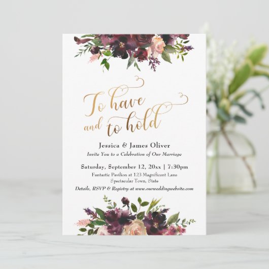 Goud om donkerrode Bourgondische bloemen te hebben Kaart (Staand voorkant)