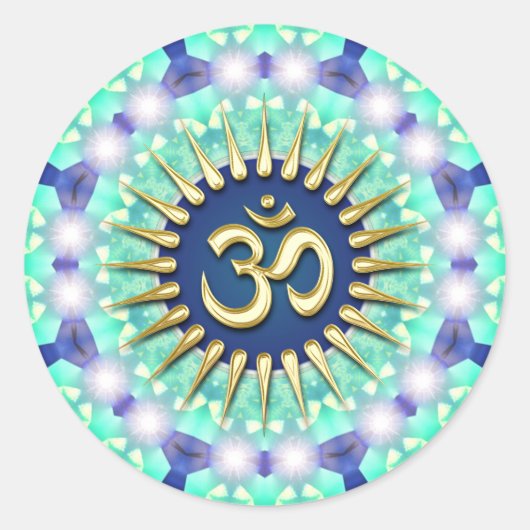 Goud OM Groen Blauw Mandala Meditatie Yoga Sticker (Voorkant)