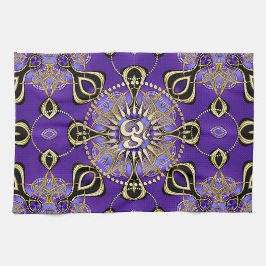 Goud OM Paarsste New age Goa Skies Theedoek (Horizontaal)