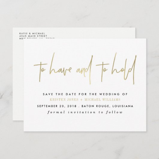 Goud om te hebben en om de datum op te slaan aankondigingskaart (Voorkant / Achterkant)