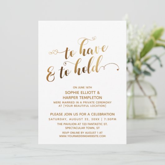 Goud Om Te Hebben en Te Houden Bruiloft na Viering Kaart (Staand voorkant)
