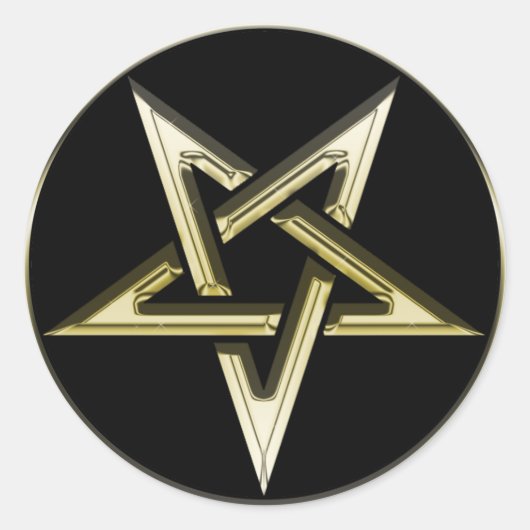 Goud omgekeerd pentagram ronde sticker (Voorkant)
