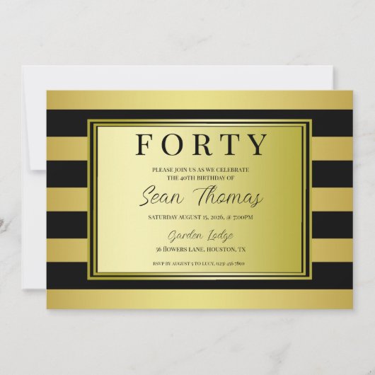 Goud omlijst 40e verjaardag kaart (Voorkant)