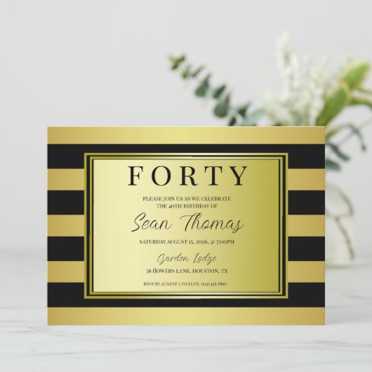 Goud omlijst 40e verjaardag kaart (Staand voorkant)