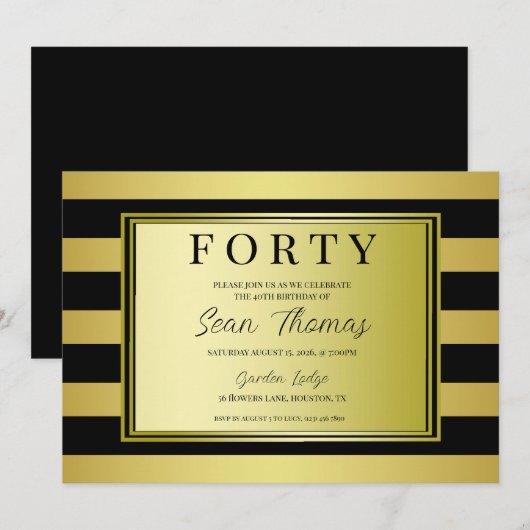 Goud omlijst 40e verjaardag kaart (Voorkant / Achterkant)