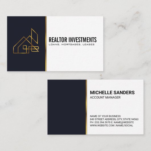 Goud Onroerend Goed Logo Visitekaartje (Voorkant / Achterkant)