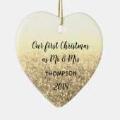Goud onze eerste kerst meneer en mevrouw getrouwd  keramisch ornament (Rechts)