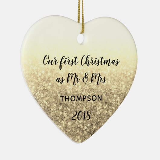 Goud onze eerste kerst meneer en mevrouw getrouwd  keramisch ornament (Rechts)