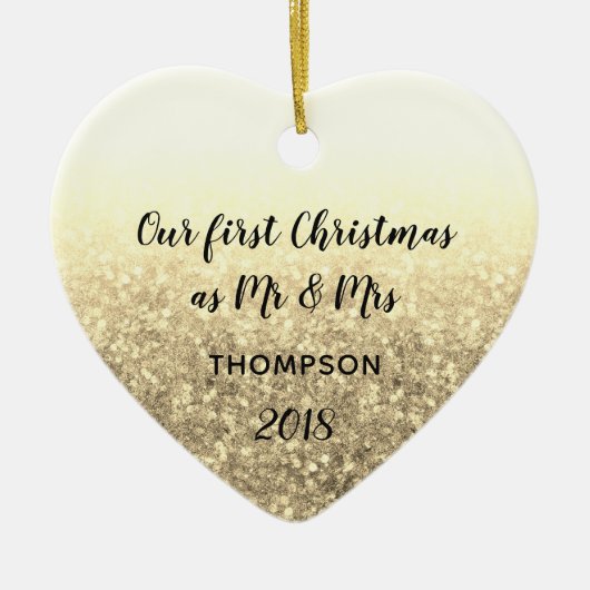 Goud onze eerste kerst meneer en mevrouw getrouwd  keramisch ornament (Voorkant)