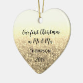Goud onze eerste kerst meneer en mevrouw getrouwd  keramisch ornament (Links)