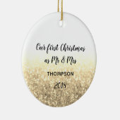 Goud onze eerste kerst meneer en mevrouw paar keramisch ornament (Rechts)