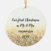 Goud onze eerste kerst meneer en mevrouw paar keramisch ornament (Voorkant)