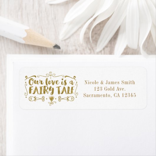 Goud ONZE KIJK IS EEN FAIRY TALE Weddenschap Etiket (Insitu)