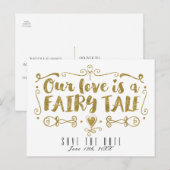 Goud ONZE LIEFDE IS EEN SPROOKJE Huwelijksdatum Be Aankondigingskaart (Voorkant / Achterkant)