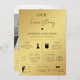 Goud Onze Liefde Verhaal Infographic Foto Bruiloft Kaart