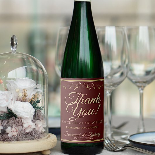 Goud op Auburn Brown Elegant Weddenschap Bedankt Wijn Etiket