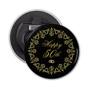  goud op Black 50th Wedding Jubileum Button Flesopener
