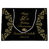  goud op Black 50th Wedding Jubileum Groot Cadeauzakje (Voorkant)