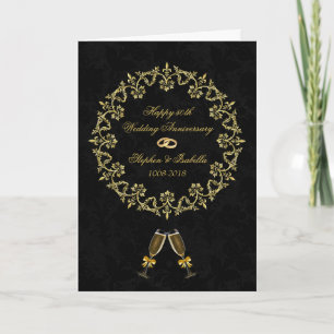 goud op Black 50th Wedding Jubileum Kaart
