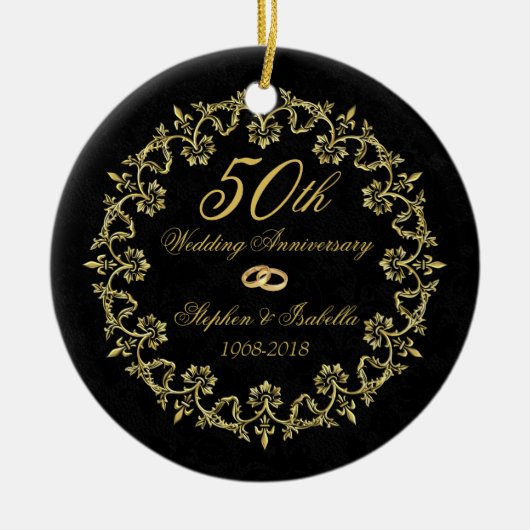  goud op Black 50th Wedding Jubileum Keramisch Ornament (Voorkant)