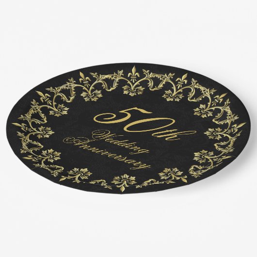  goud op Black 50th Wedding Jubileum Papieren Bordje (Gekanteld)