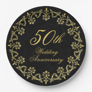 goud op Black 50th Wedding Jubileum Papieren Bordje