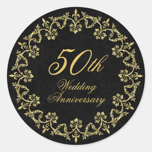  goud op Black 50th Wedding Jubileum Ronde Sticker (Voorkant)