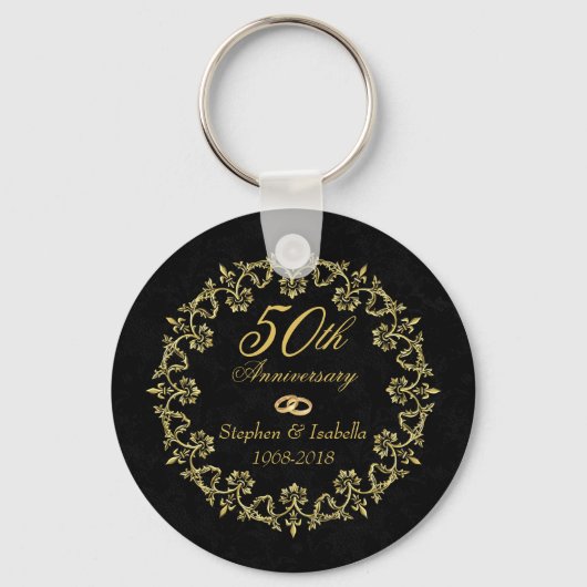  goud op Black 50th Wedding Jubileum Sleutelhanger (Voorkant)