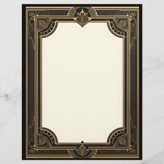 Goud op Black Art Deco Classic Briefhoofd (Voorkant)