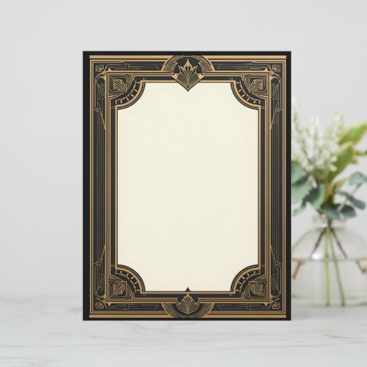 Goud op Black Art Deco Classic Briefhoofd (Staand voorkant)