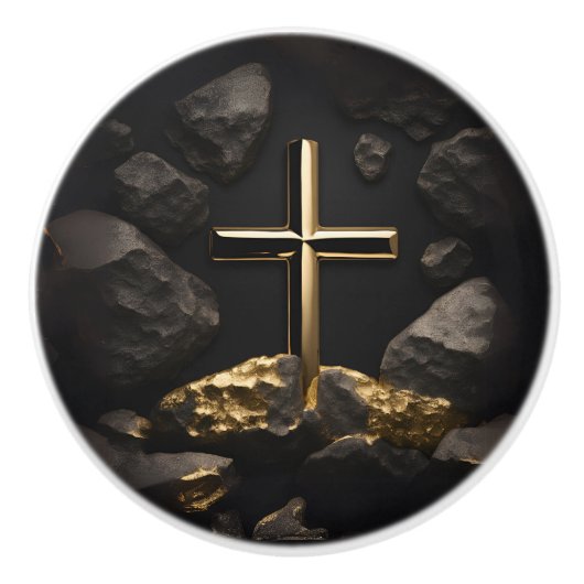 Goud op Black Cross Keramische Knop (Voorkant)