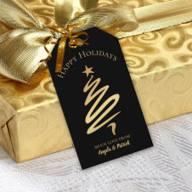 Goud op Black Elegant kerstboom - Label met cadeau