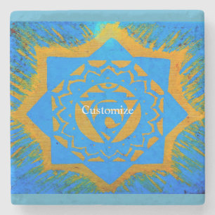 Goud op blauw tantristisch symbool stenen onderzetter