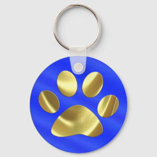 Goud op blauwe kattenpagina afdrukken sleutelhanger