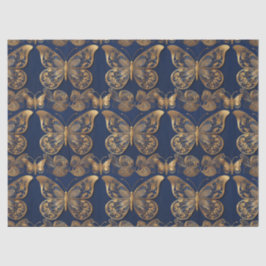 Goud op Blauwe Vlinders Decoupage Tissue Papier