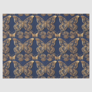 Goud op Blauwe Vlinders Decoupage Tissue Papier
