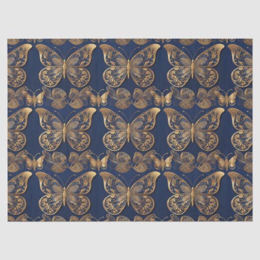 Goud op Blauwe Vlinders Decoupage Tissue Papier (Voorkant)