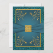 Goud op Blauwgroen Monogrammed Bruiloft Uitnodigin Kaart (Voorkant)