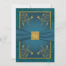 Goud op Blauwgroen Monogrammed Bruiloft Uitnodigin Kaart