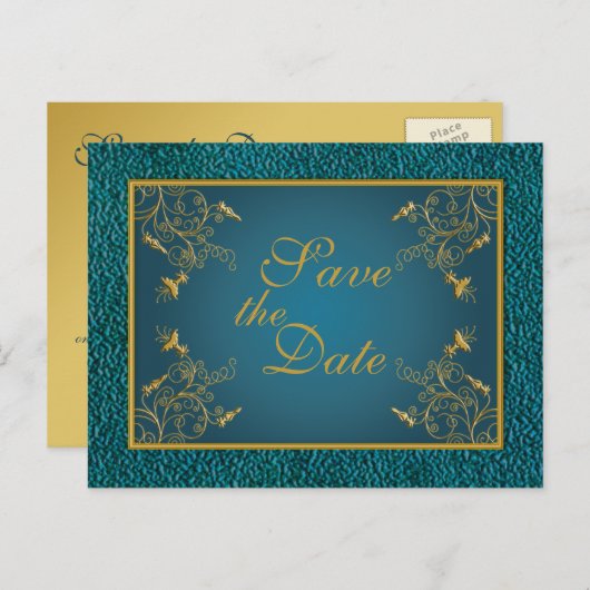 Goud op Blauwgroen sparen het Briefkaart van de Da (Voorkant / Achterkant)